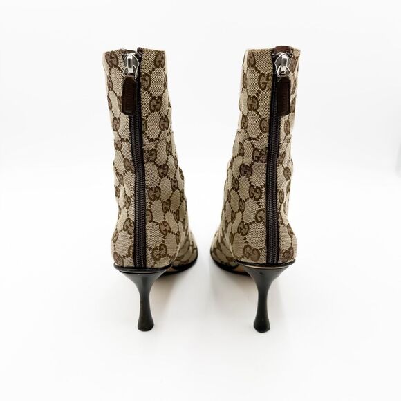 Gucci GG Canvas Ankle Boots Pointed Toe Heels Size 6.5 - Picture 5 of 12